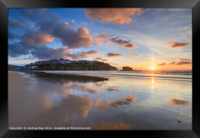 Setting sun at Perranporth  Framed Print by Andrew Ray