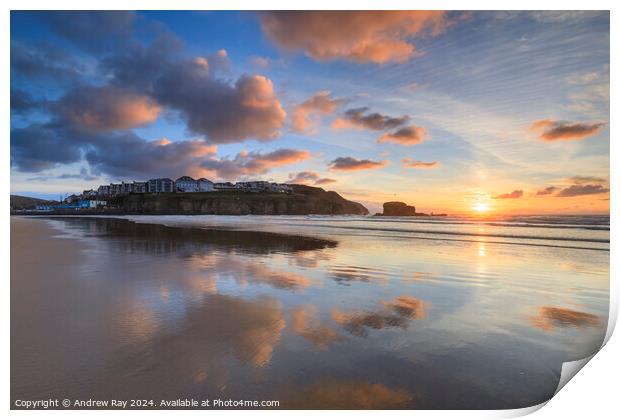 Setting sun at Perranporth  Print by Andrew Ray