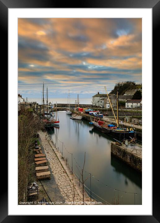 Winter's sunrise over Charlestown Dock Framed Mounted Print by Andrew Ray