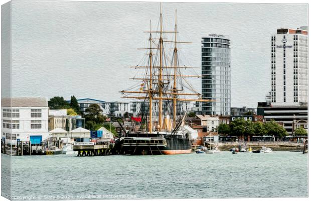 HMS Warrior in Portsmouth Harbour Canvas Print by Suzy B