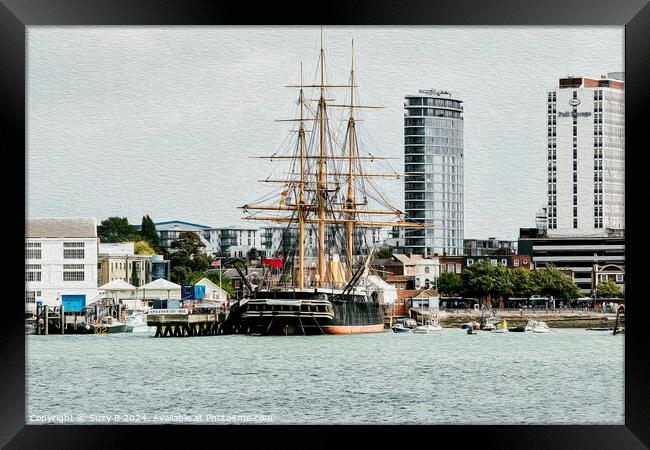HMS Warrior in Portsmouth Harbour Framed Print by Suzy B