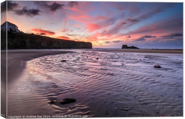 River on Perranporth Beach at sunset  Canvas Print by Andrew Ray