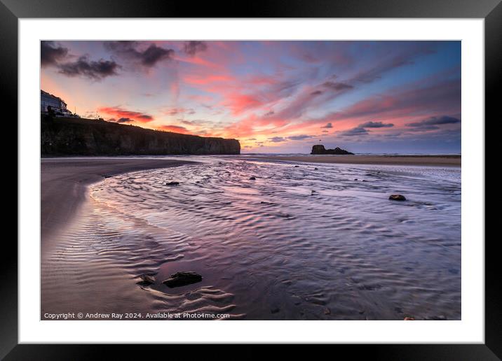 River on Perranporth Beach at sunset  Framed Mounted Print by Andrew Ray