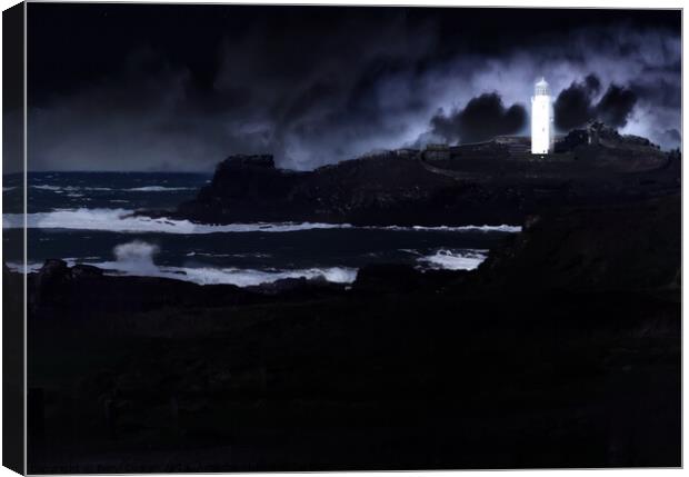 Stormy at Godrevy Lighthouse  Canvas Print by Beryl Curran