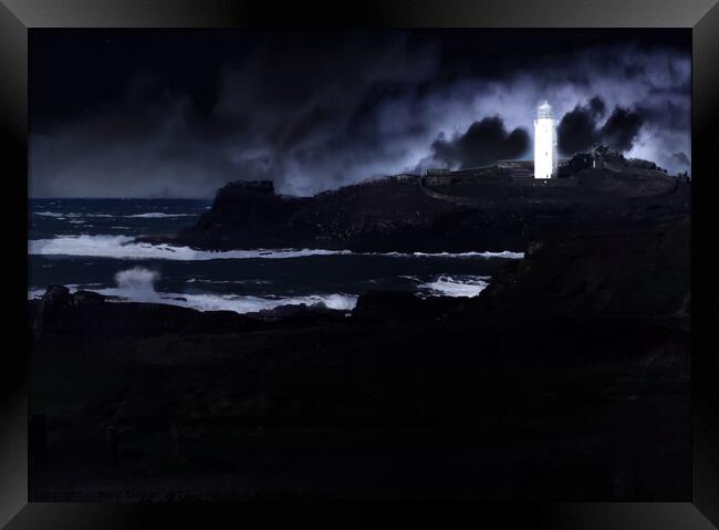 Stormy at Godrevy Lighthouse  Framed Print by Beryl Curran