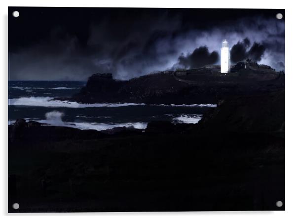 Stormy at Godrevy Lighthouse  Acrylic by Beryl Curran