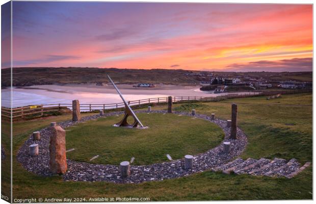 Sundial at sunrise (Perranporth) Canvas Print by Andrew Ray