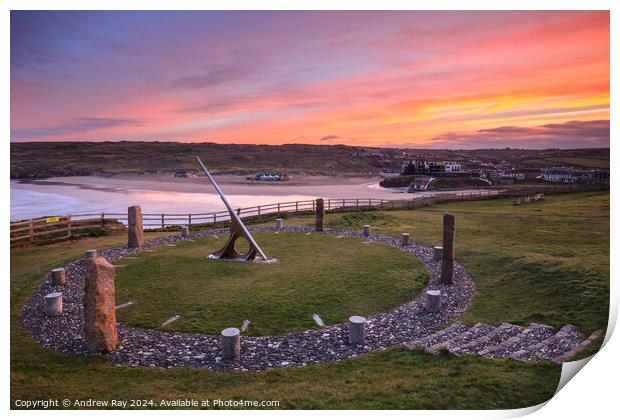 Sundial at sunrise (Perranporth) Print by Andrew Ray