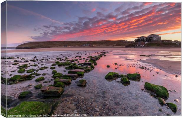 Stepping stones at sunrise (Perranporth) Canvas Print by Andrew Ray