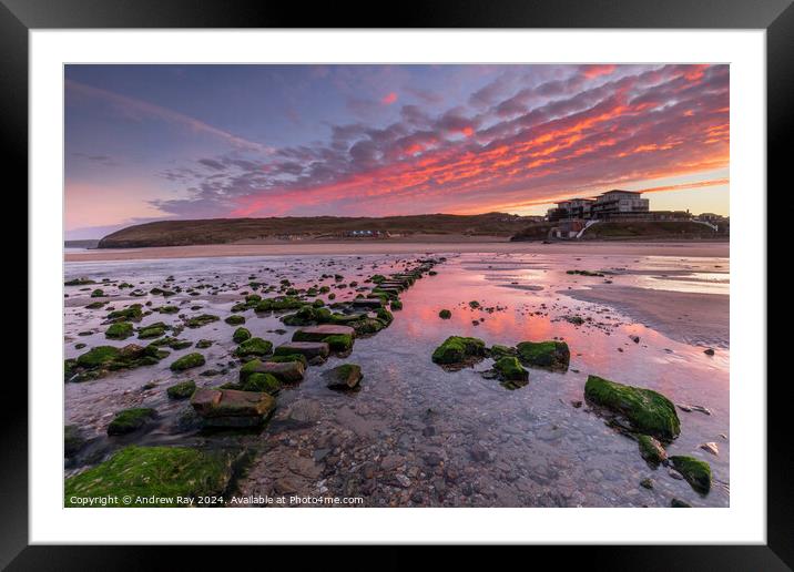 Stepping stones at sunrise (Perranporth) Framed Mounted Print by Andrew Ray
