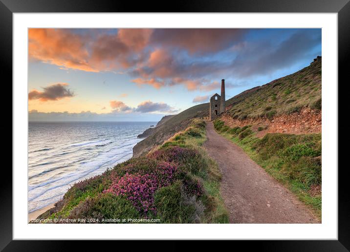 Wheal Coates at sunset  Framed Mounted Print by Andrew Ray