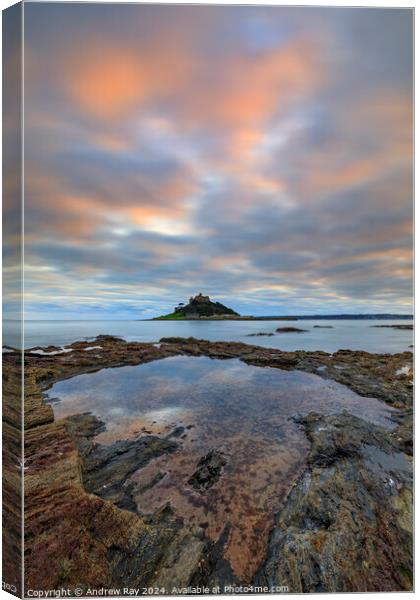 Rock Pool at sunset (St Michael's Mounts) Canvas Print by Andrew Ray