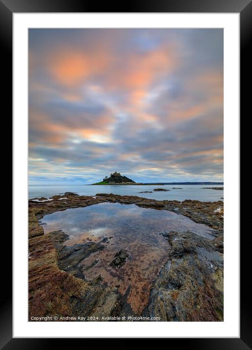 Rock Pool at sunset (St Michael's Mounts) Framed Mounted Print by Andrew Ray