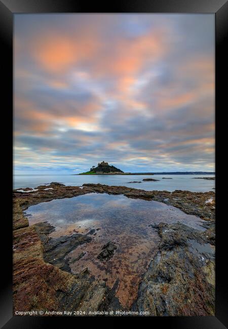 Rock Pool at sunset (St Michael's Mounts) Framed Print by Andrew Ray