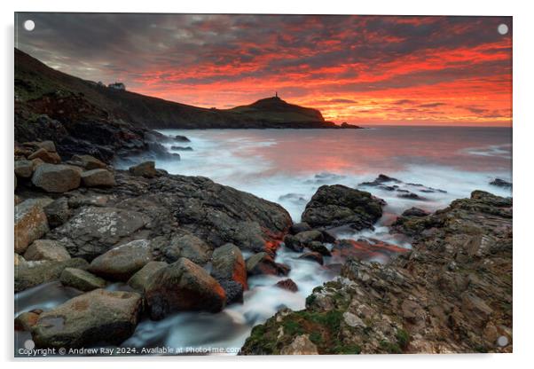 Cape Cornwall at sunset  Acrylic by Andrew Ray