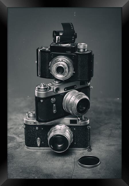 Set of Vintage Film Cameras. Framed Print by Olga Peddi