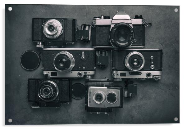 Set of Vintage Film Cameras. Acrylic by Olga Peddi