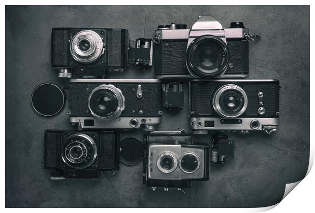 Set of Vintage Film Cameras. Print by Olga Peddi