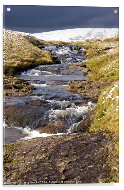 Brecon Beacons Bannau Brycheiniog Snow Acrylic by Terry Brooks