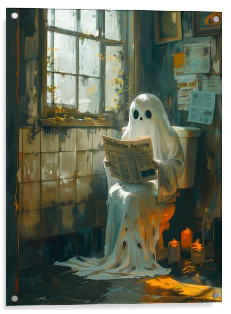 Ghost sitting on the toilet reading a Newspaper Acrylic by T2 