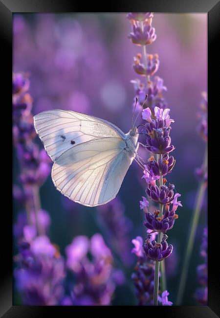 White Butterfly on Lavender Framed Print by T2 