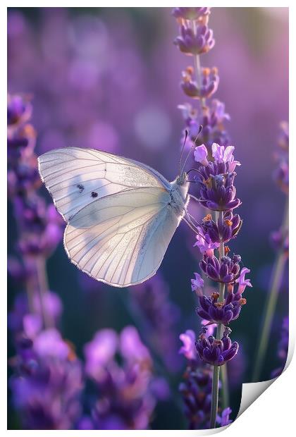 White Butterfly on Lavender Print by T2 