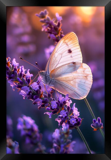 White Butterfly on Lavender Framed Print by T2 