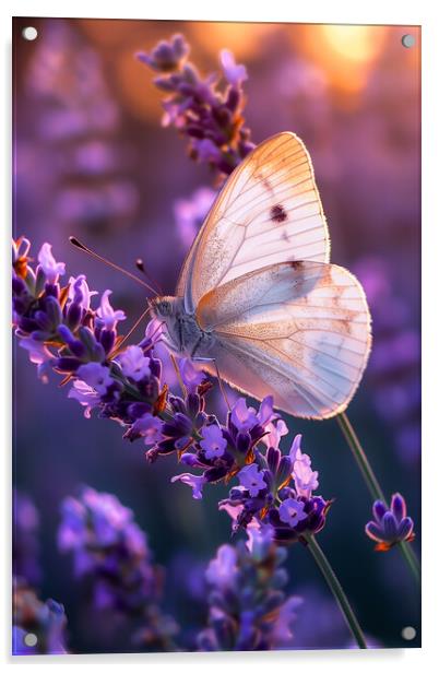 White Butterfly on Lavender Acrylic by T2 