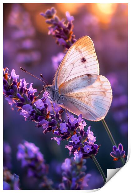 White Butterfly on Lavender Print by T2 