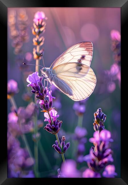 White Butterfly on Lavender Framed Print by T2 