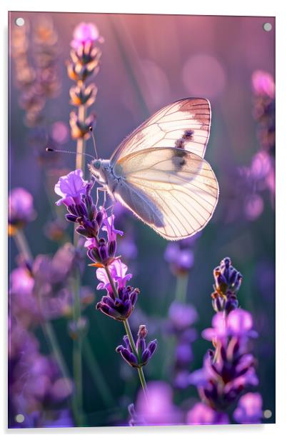 White Butterfly on Lavender Acrylic by T2 