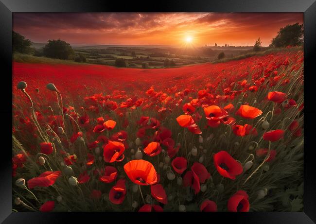 Poppy Field Sunrise Framed Print by Picture Wizard