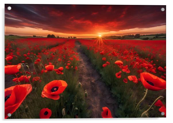 Poppy Field Sunrise Acrylic by Picture Wizard