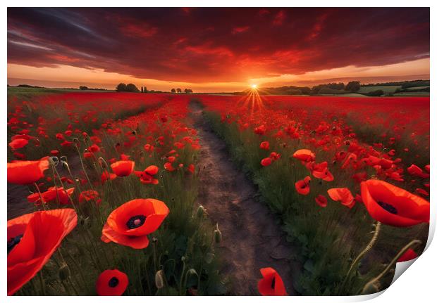 Poppy Field Sunrise Print by Picture Wizard