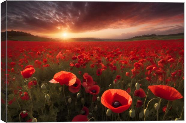 Poppy Field Sunrise Canvas Print by Picture Wizard