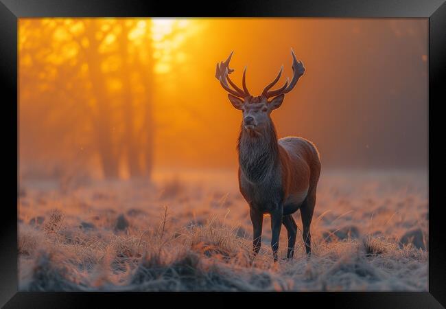 Sunset Red Deer Framed Print by Picture Wizard