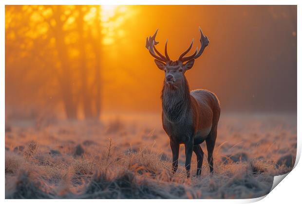 Sunset Red Deer Print by Picture Wizard