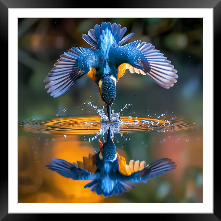 Kingfisher Diving Framed Mounted Print by T2 