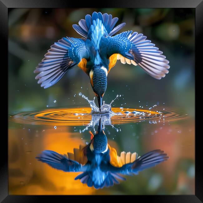 Kingfisher Diving Framed Print by T2 