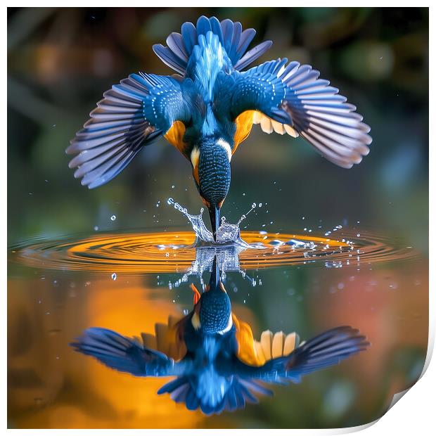 Kingfisher Diving Print by T2 