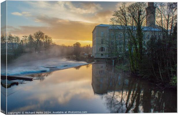 Misty Morning at Saltaire Canvas Print by Richard Perks