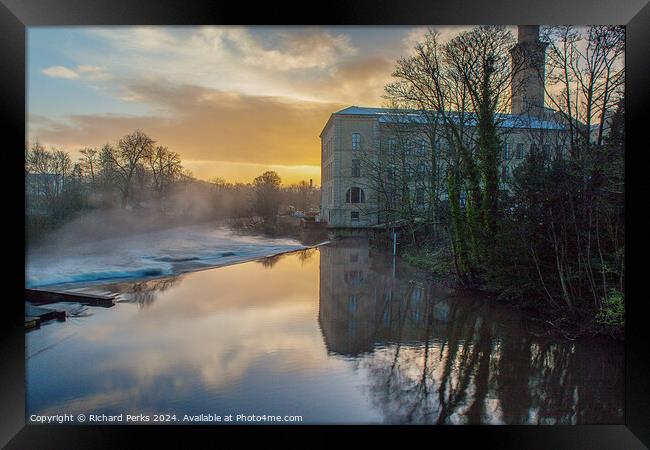 Misty Morning at Saltaire Framed Print by Richard Perks