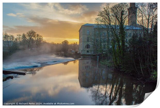Misty Morning at Saltaire Print by Richard Perks