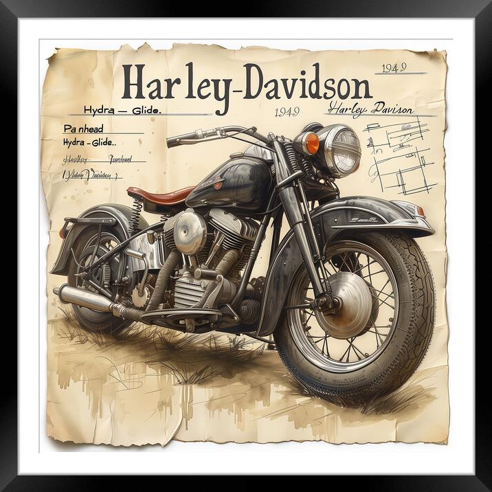 Harley-Davidson Panhead Hydra Glide 1949 Framed Mounted Print by T2 