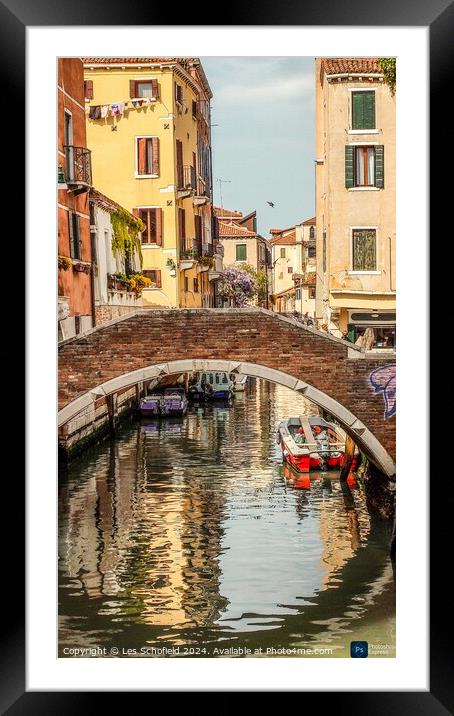 The back canals of Venice  Framed Mounted Print by Les Schofield