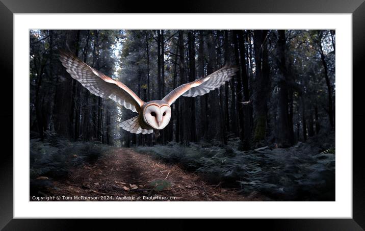 Barn Owl in Flight Framed Mounted Print by Tom McPherson