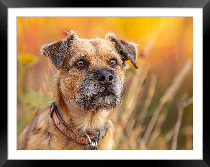 Border Terrier Portrait Framed Mounted Print by K9 Art