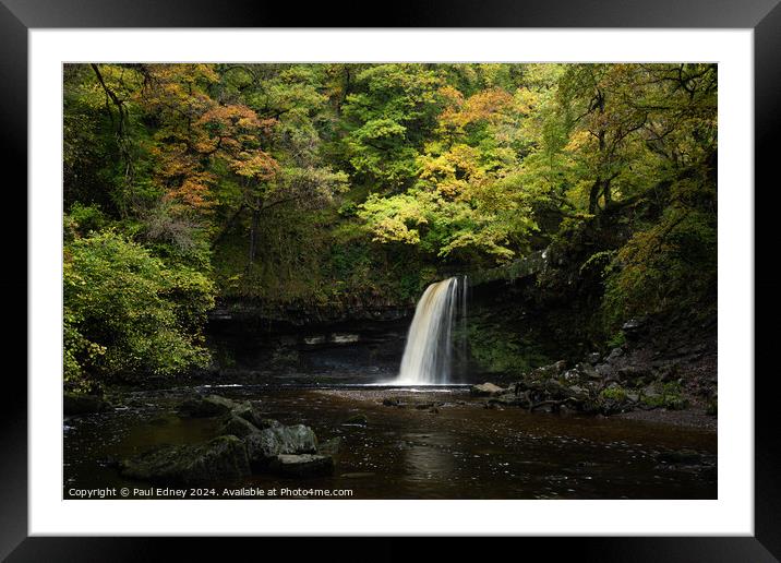 Sgwd Gwladus waterfall, Vale of Neath, Wales Framed Mounted Print by Paul Edney