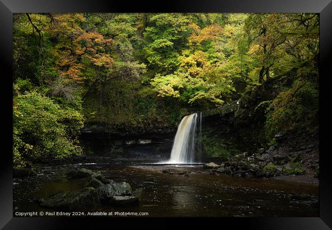 Sgwd Gwladus waterfall, Vale of Neath, Wales Framed Print by Paul Edney