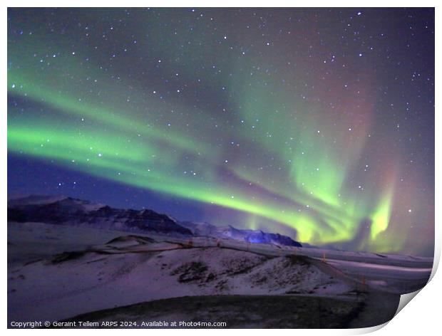 Aurora Borealis (Northern Lights) from Jokulsarlon Glacier, Southern Iceland Print by Geraint Tellem ARPS
